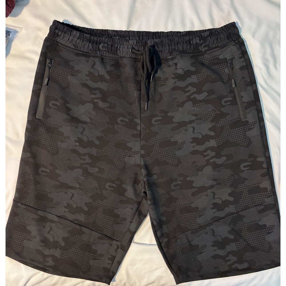 Free Planet Mens 4X Black Camo Athletic Shorts Zipper Pockets FSXB81JC3BS